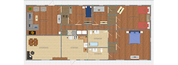 A floor plan of a house with various rooms and furniture.