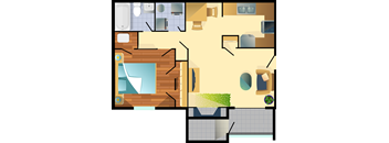 A floor plan of a house with a swimming pool.