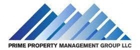 A logo for Prime Property Management Group LLC consists of blue and white diagonal stripes forming a mountain-like shape.