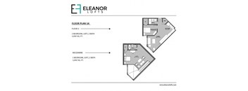 A floor plan for Eleanor Lofts shows two different setups, one with a mezzanine and one without.