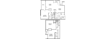 A floor plan of a house with two master bedrooms.
