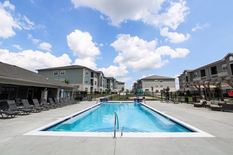 A swimming pool in a sunny day.