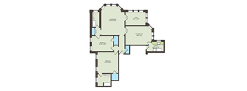 A floor plan of a house with a living room, study, dining room, and three bedrooms.