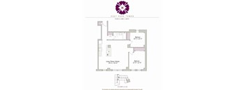 A floor plan for a 1 bedroom apartment in East Park Tower.