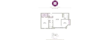 A floor plan for a 1 bedroom apartment in East Park Tower.