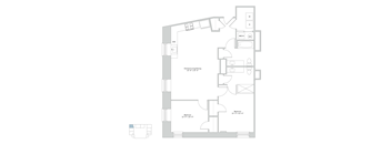 A floor plan of a house with a kitchen, dining area, and a bedroom.
