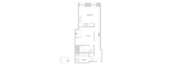 A floor plan of a house with a kitchen, dining area, and living room.