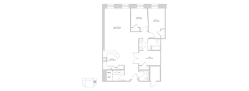 A floor plan of a house with two bedrooms, a living area, a kitchen, a dining area, a bathroom, a study, and a workshop.
