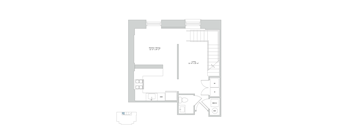 A floor plan of a house with a kitchen, dining area, and a living room.