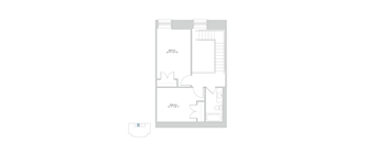 A floor plan of a room with a bedroom and a living room.