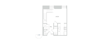 A floor plan of a house with a kitchen, dining room, and living room.