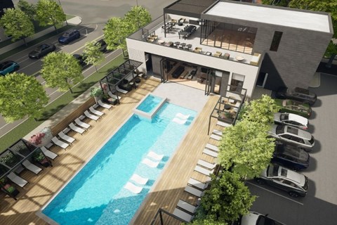 A modern house with a pool in the backyard.