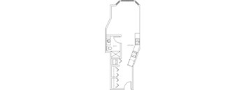 A floor plan of a small apartment with a kitchen and bathroom.