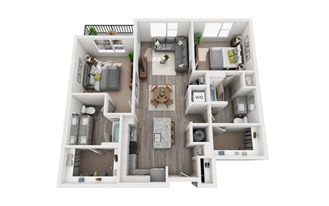 2 Bedroom 2 Bath 1080 sqft (B1) Floor Plan at The Ellis, Savannah, GA