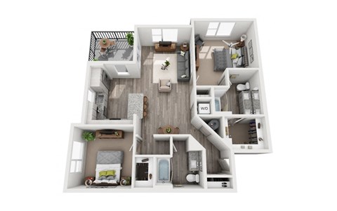 2 Bedroom 2 Bath 1139 sqft (B2) Floor Plan at The Ellis, Savannah, 31404