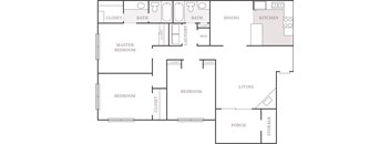 1632 sq.ft.  3 bedroom apartment floor plan at The Columns at Lake Ridge. at The Columns at Lake Ridge, Georgia, 30338