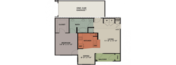 858 sq.ft.  1 bedroom1 bathroom floor plan Cat The Columns at Shadow Creek Ranch, Pearland