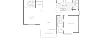 2 Bed 2 Bath 1 Bed 1 Bath Floor Plan at The Fairways at Jennings Mill in Athens Georgia