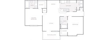2 Bed 2 Bath 1 Bed 1 Bath Floor Plan at The Fairways at Jennings Mill in Athens Georgia