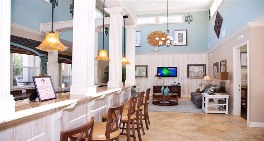 Exquisite clubhouse with bar seating at The Columns at Cypress Point, 4330 Point Cypress Boulevard,  Wesley Chapel, Florida 33545 - Photo Gallery 1