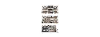Three different floor plans of a house are displayed.