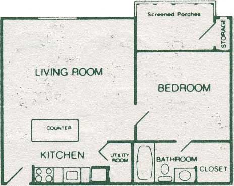 1 bedroom apartment floor plan at Concepts 21 the Corners. 1 Bedroom 1 Bath