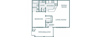 896fq.ft. 1 bedroom 1 bathroom floor plan B at The Columns at Paxton Lane, Lilburn
