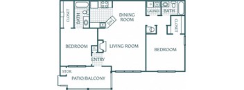 1,177 sq.ft. 2 bedroom 2 bathroom floor plan at The Columns at Paxton Lane, Georgia, 30047
