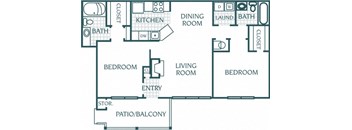 1,198 -to 1,238 sq.ft  2 bedroom 2 bathroom floor plan A at The Columns at Paxton Lane, Lilburn, GA, 30047