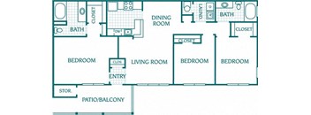 1461 sq.ft. 3 bedroom 2 bathroom floor plan at The Columns at Oakwood, Georgia, 30566