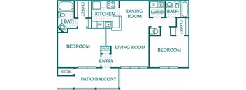 1227 sq.ft. 2 bedroom 2 bathroom floor plan at The Columns at Oakwood, Oakwood