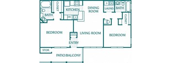 1274 sq.ft. 2 bedroom 2 bathroom floor plan A at The Columns at Oakwood, Georgia
