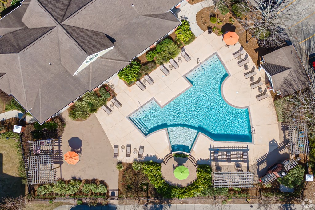 Aerial Pool and Clubhouse View at Houma Highlands, Houma, Louisiana