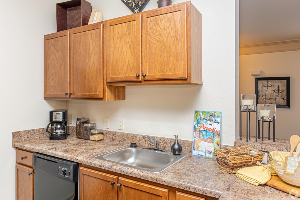 Designer kitchen with black appliances at Houma Highlands, Louisiana