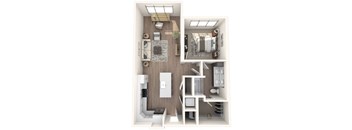 Furnished, open layout with one bedroom, one bathroom, kitchen and living room  |  Inscription Channel District