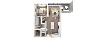 Furnished, open layout with one bedroom, one bathroom, kitchen, a living room, and balcony  |  Inscription Channel District