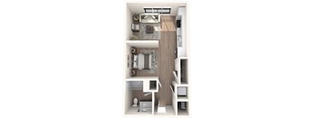 Furnished studio layout  |  Inscription Channel District