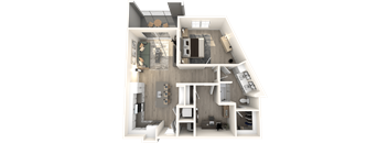 One bedroom - open floorplan with a bedroom, bath, den, living room and balcony