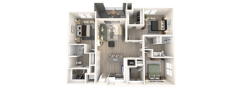 Three bedroom - furnished, open floorplan with three bedrooms, two bathrooms, a living room and balcony