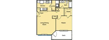 1 Bed 1 Bath Floor Plan at Houma Highlands, Houma, 70360
