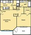 1 Bed 1 Bath Floor Plan 1 Bed 1 Bath Floor Plan at Houma Highlands, Houma, 70360