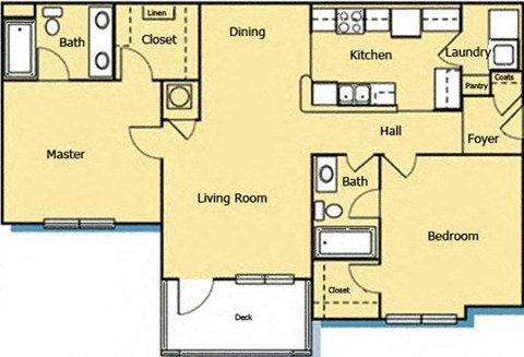 2 Bed 2 Bath Floor Plan at Houma Highlands, Houma, 70360