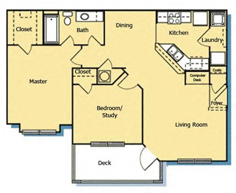 2 Bed 1 Bath Floor Plan at Houma Highlands, Houma, Louisiana