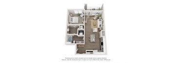 a stylized floor plan of a 1 bedroom apartment