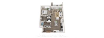 a 3d floor plan of a 1 bedroom apartment