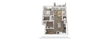 a 3d floor plan of a 1 bedroom apartment