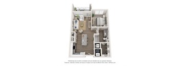 a 3d floor plan of a 1 bedroom apartment
