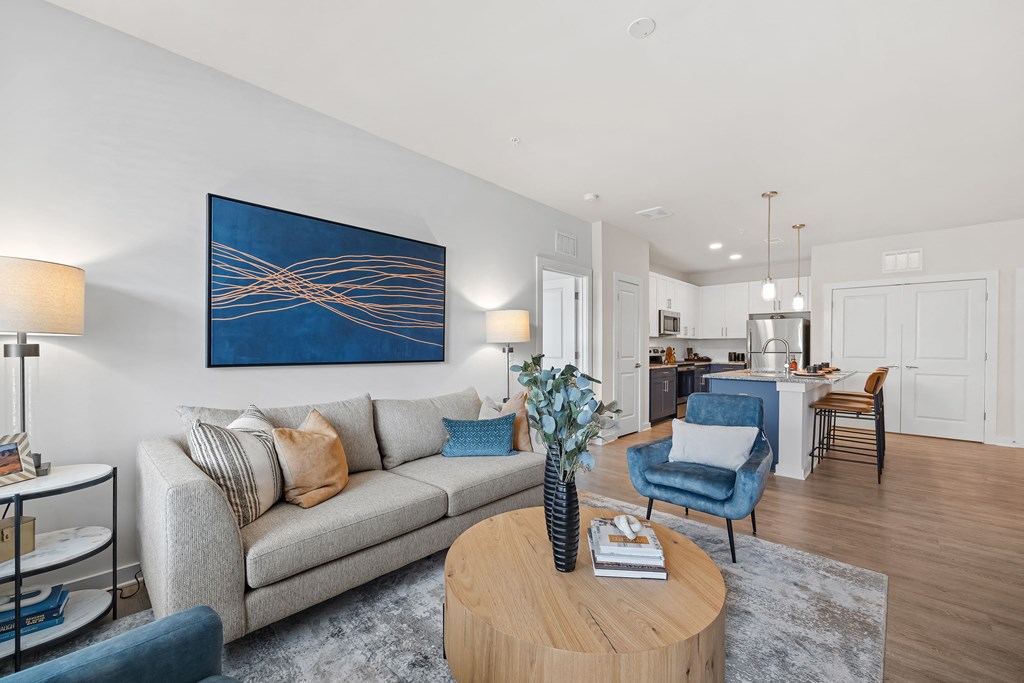 a living room with a couch and a coffee table