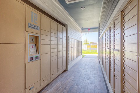 A long hallway with a sign that says package concrete.
