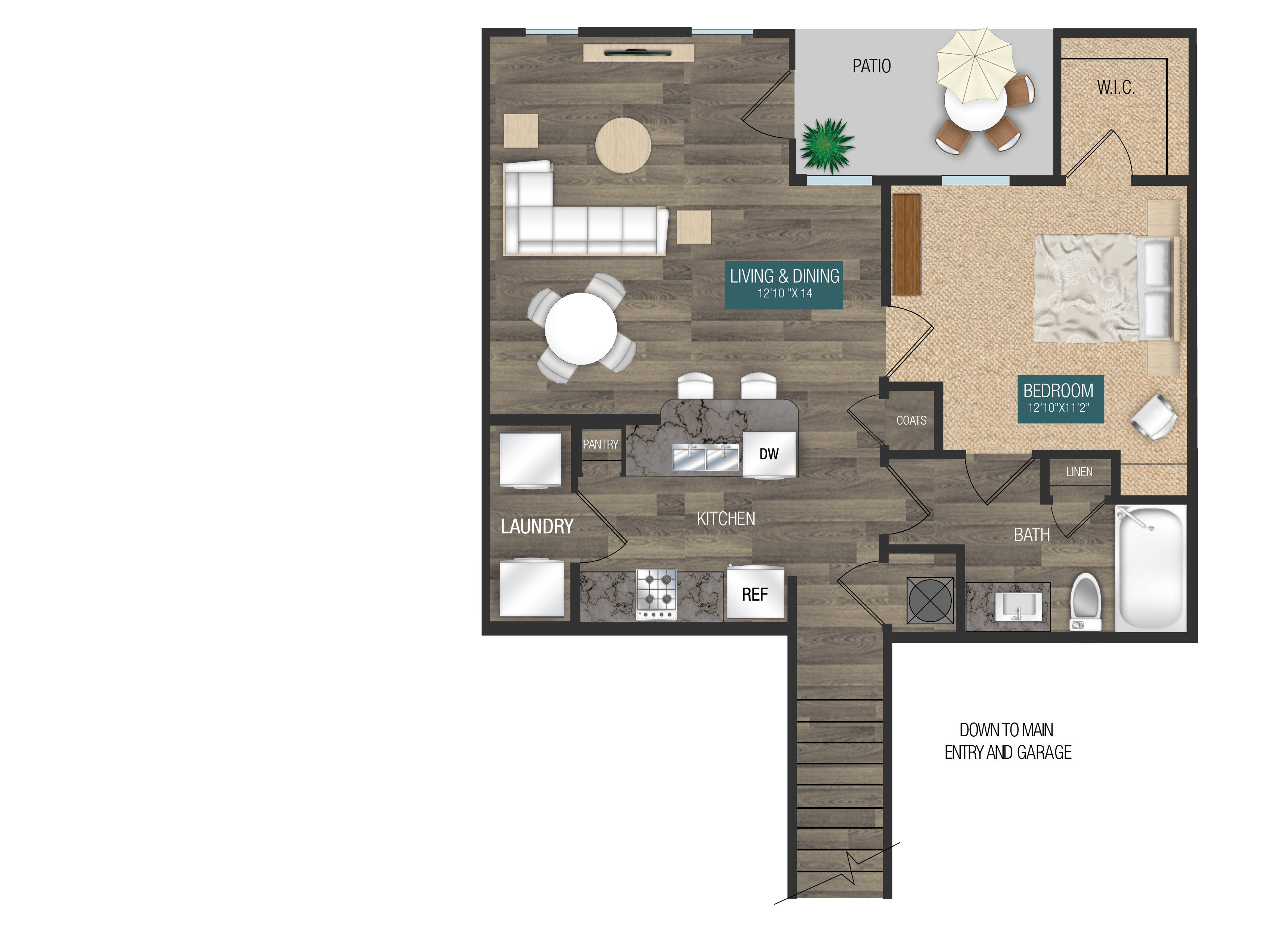 A3 1 bedroom 1 bath 859SF with or without attached optional garage at Verso Apartments, Florida